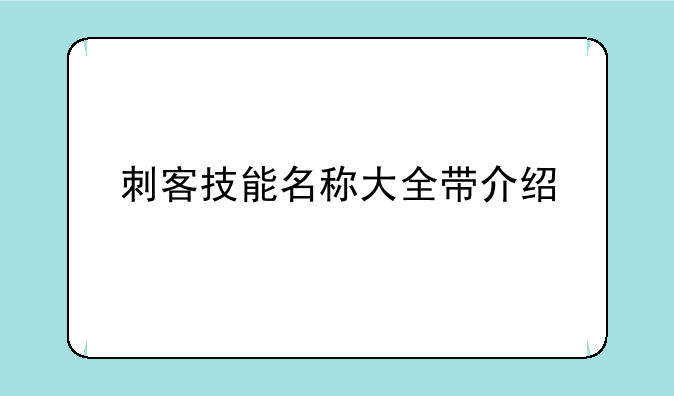 刺客技能名称大全带介绍