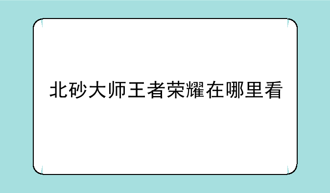 北砂大师王者荣耀在哪里看