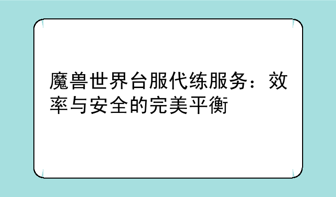 魔兽世界台服代练服务：效率与安全的完美平衡