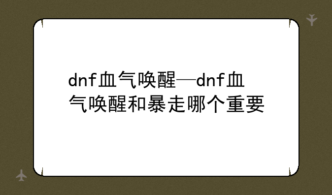 dnf血气唤醒—dnf血气唤醒和暴走哪个重要