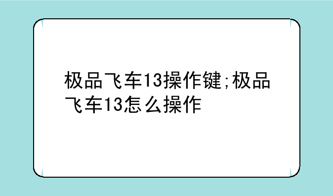 极品飞车13操作键;极品飞车13怎么操作