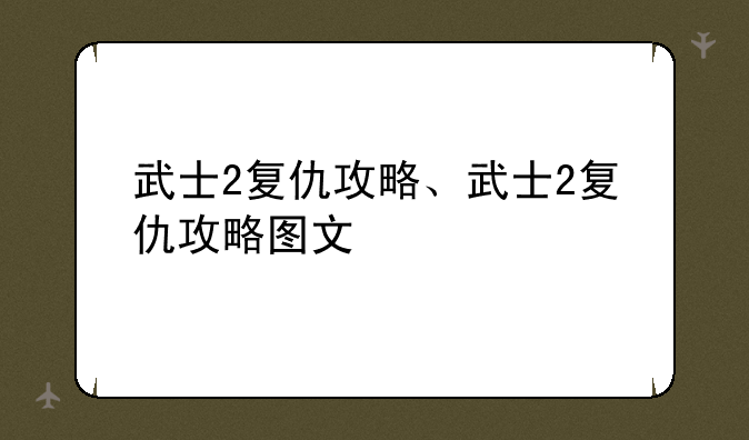 武士2复仇攻略、武士2复仇攻略图文