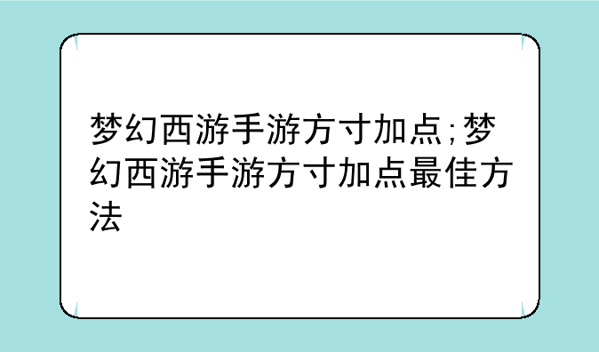梦幻西游手游方寸加点;梦幻西游手游方寸加点最佳方法