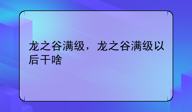 龙之谷满级，龙之谷满级以后干啥