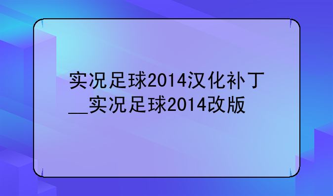 实况足球2014汉化补丁__实况足球2014改版