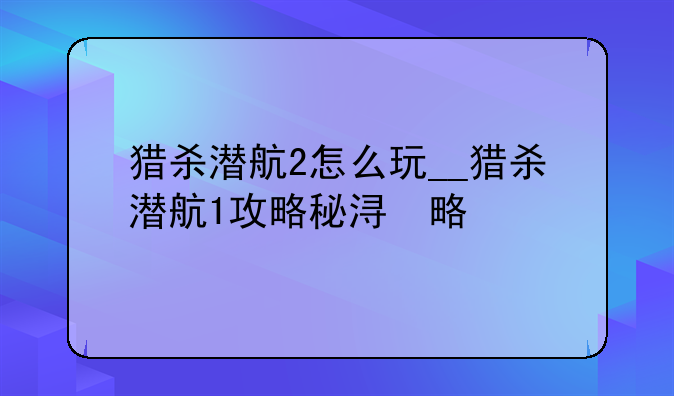 猎杀潜航2怎么玩__猎杀潜航1攻略秘籍