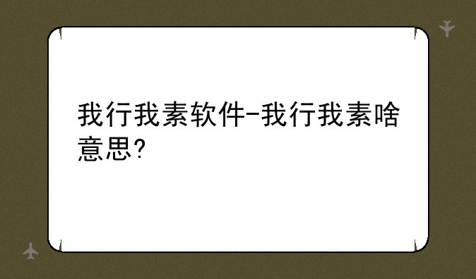 我行我素软件-我行我素啥意思?